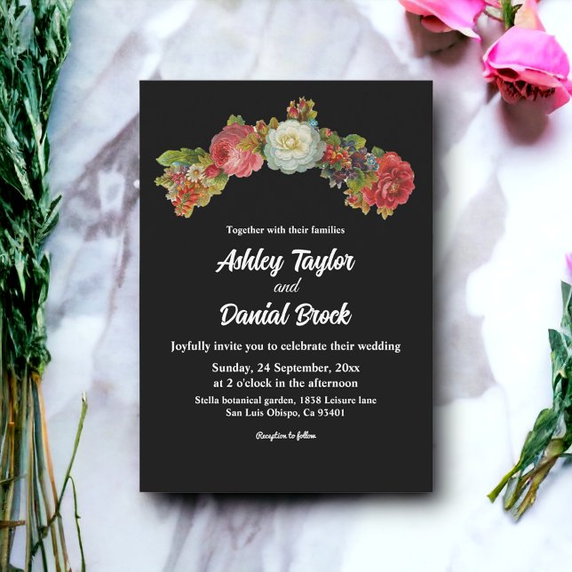 Invitación Rústico Negro | Floral Acuarela | Boda Elegante (Subido por el creador)