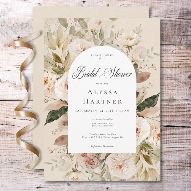 Invitación Rústico Neutral Tan Cream Floral Arco Bridal Ducha (Rustic Neutral Tan Cream Floral Arch Bridal Shower Invitation)