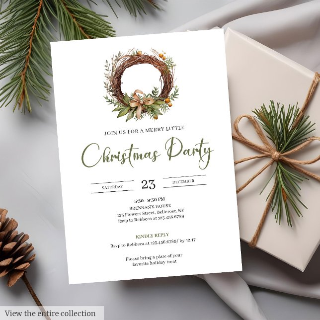 Invitación Rústico Neutral Terroso Acogedor Acuarela Minimali (Rustic Neutral Earthy Cozy Watercolor Minimalist Christmas Party)