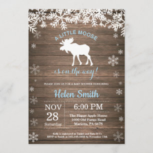 Invitación Rústico niño de copo de nieve moose Baby Shower