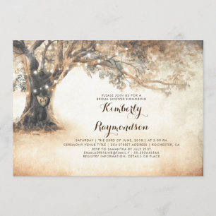 Invitación Rústico Oak Tree and String Light Brights Shower