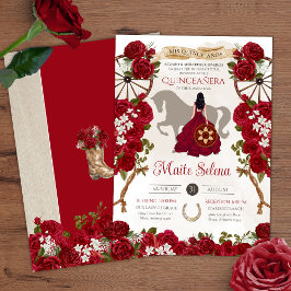 Invitación Rústico Occidental - Rosa Roja - Charro Quinceaner