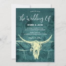 Invitación Rústico Oeste Oscuro Verde azulado Sunflowers Bull