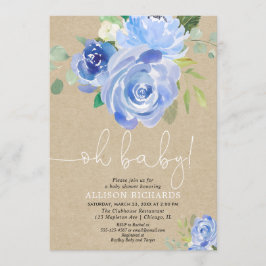 Invitación Rústico Oh baby Navy azul floral bebé ducha