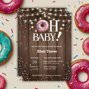 Invitación Rústico Oh bebé Donut y Sprinkle Kawaii Baby Showe
