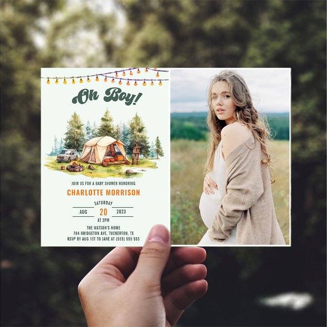 Invitación Rústico Oh Boy Camping Fiesta de Baby Shower Foto (Subido por el creador)