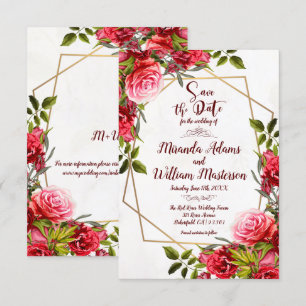 Invitación Rústico oro floral de Borgoña salva al Boda de cit