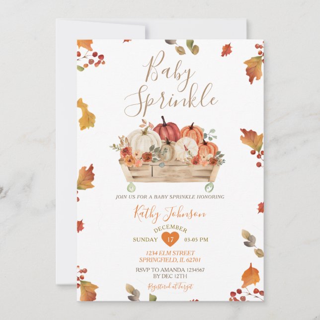Invitación Rústico otoño deja a la calabaza parche de bebé ro (Anverso)