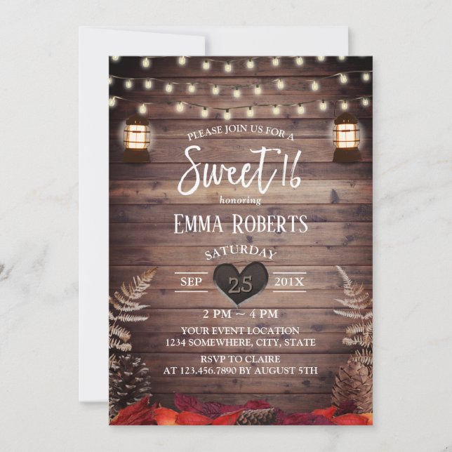Invitación Rústico otoño deja una vieja linterna dulce 16 (Anverso)