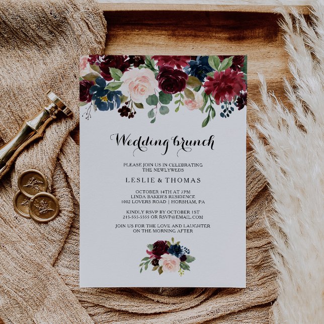Invitación Rústico otoño deslumbrante Burgundy Boda Brunch (Subido por el creador)