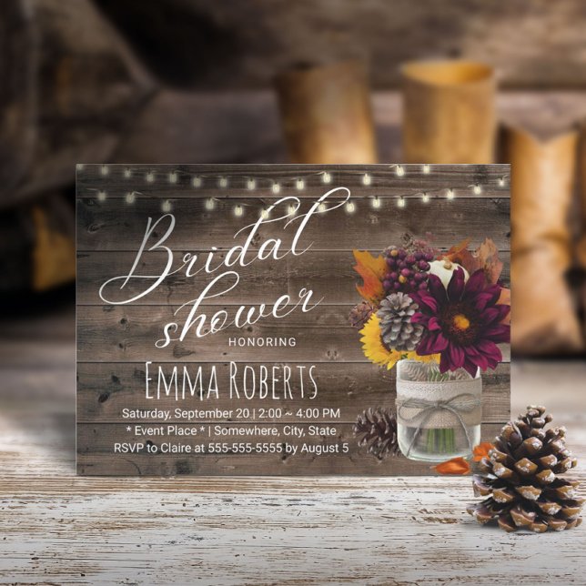 Invitación Rústico otoño Floral Jar Barn Wood Bridal Shower (Subido por el creador)