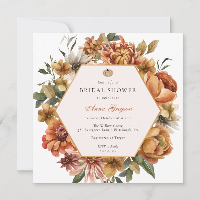 Invitación Rústico otoño florals Bridal Shower (Anverso)