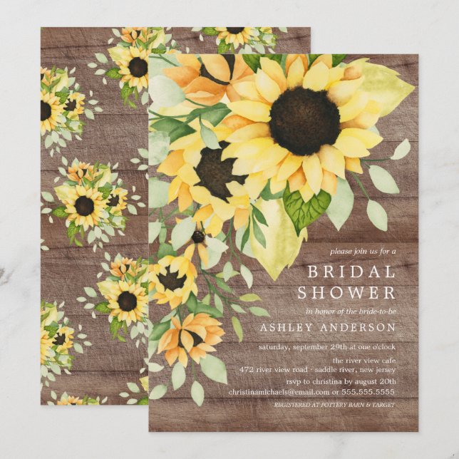 Invitación Rústico otoño girasol amarillo ducha de novia (Anverso / Reverso)