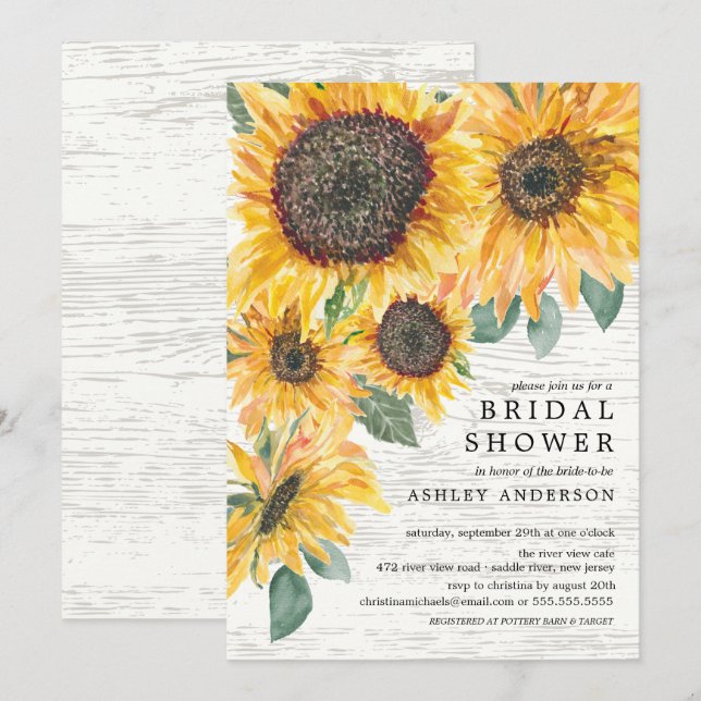 Invitación Rústico otoño girasoles floral ducha de novia (Anverso / Reverso)