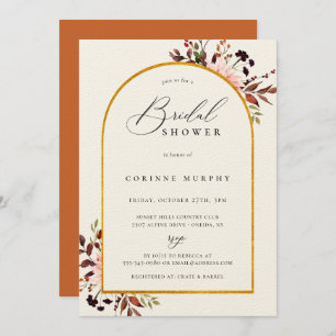 Invitación Rústico otoño marco dorado ducha de novia