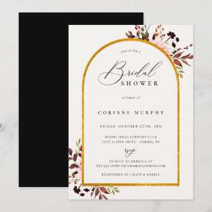 Invitación Rústico otoño marco dorado ducha de novia