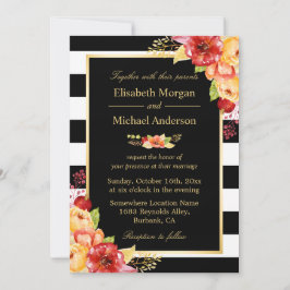Invitación Rústico Otoño Oro Rojo Floral Stripes Caer Boda