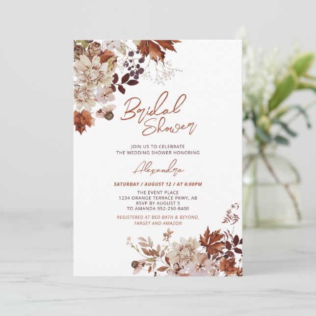 Invitación Rústico otoño otoño otoño Boda floral ducha de nov (Anverso de pie)