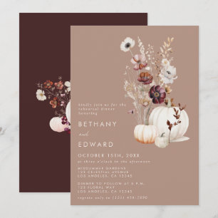 Invitación Rústico otoño Taupe Calabaza Floral Ensayo de cena
