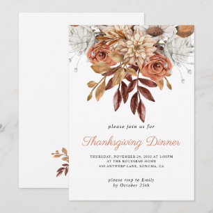 Invitación Rústico otoño Terracotta Floral Acción de Gracias