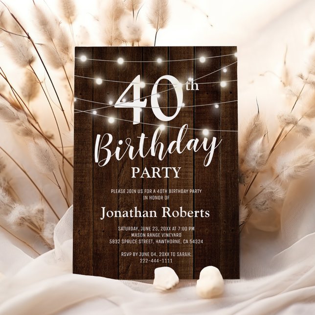 Invitación Rústico País 40.º Fiesta de cumpleaños | Edad del  (Subido por el creador)