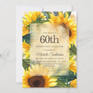 Invitación Rústico País Amarillo girasoles 60 cumpleaños