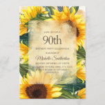 Invitación Rústico País Amarillo girasoles 90 cumpleaños<br><div class="desc">Girasoles rústicos de estilo rústico amarillo y marrón con hermosas hojas verdes invitan a las mujeres a la fiesta de cumpleaños 90. Póngase en contacto con nosotros para obtener ayuda sobre la personalización o para solicitar productos coincidentes.</div>