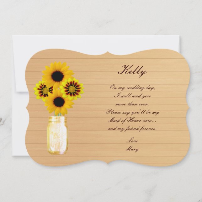 Invitación Rústico País Amarillo Mason Jar Maid Of Honor Card (Anverso)