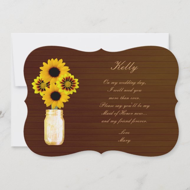 Invitación Rústico País Amarillo Mason Jar Maid Of Honor Card (Anverso)