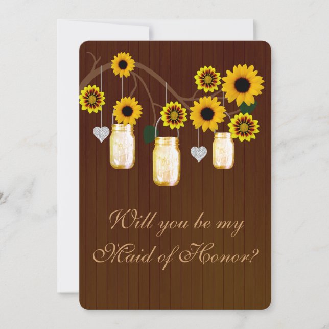 Invitación Rústico País Amarillo Mason Jar Maid Of Honor Card (Anverso)