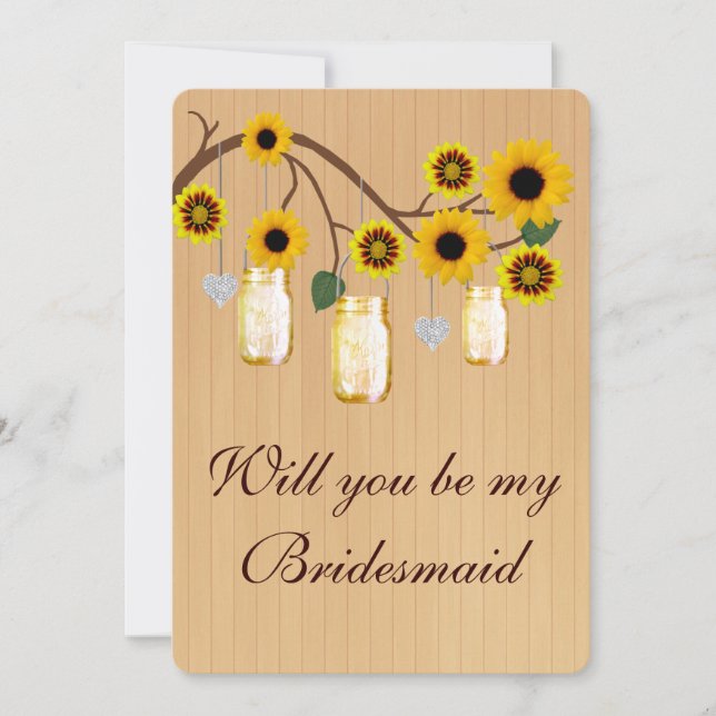 Invitación Rústico país Amarillo Mason Jars Bridesmaid Card (Anverso)