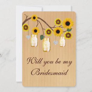 Invitación Rústico país Amarillo Mason Jars Bridesmaid Card