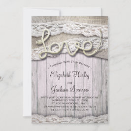 Invitación Rústico País Amor Rope Burlap Lace Barn Boda