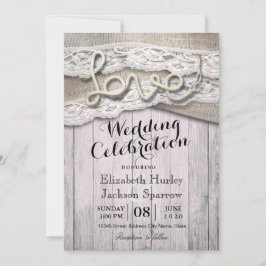 Invitación Rústico País Amor Rope Burlap Lace Barn Bodas