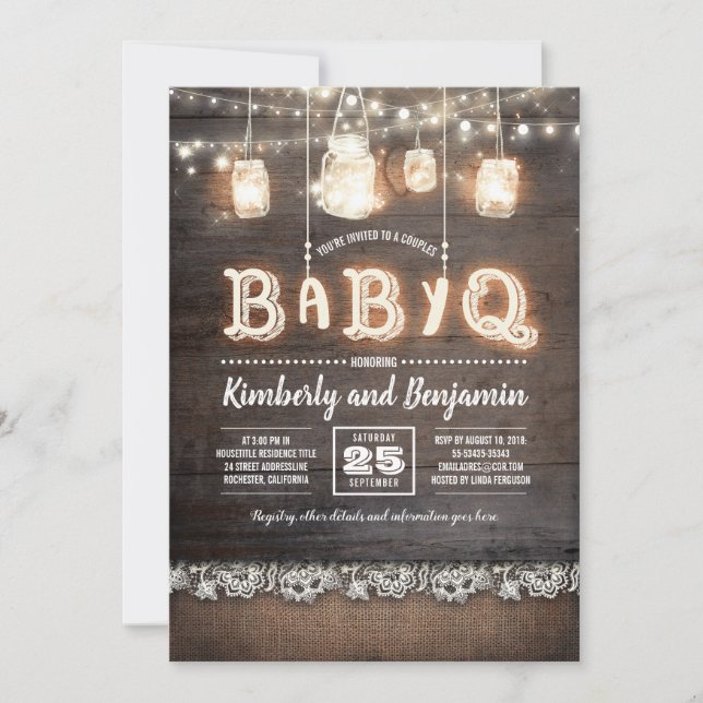 Invitación Rústico País BaByQ Parejas Baby Shower (Anverso)