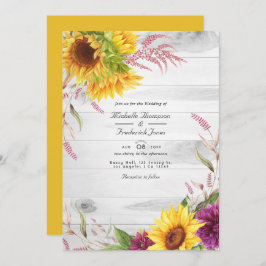 Invitación Rústico País Barn Código QR RSVP Boda de girasol