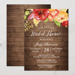 Invitación Rústico País Barn Madera Floral Caída Británica Du
