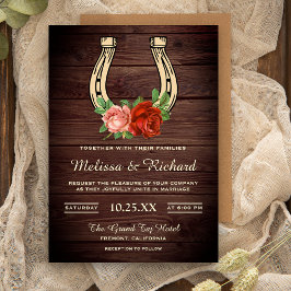 Invitación Rústico País Barn Wood Floral Horseshoe Boda
