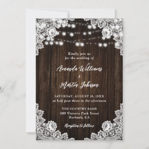 Invitación Rústico País Barn Wood Floral Lace Boda