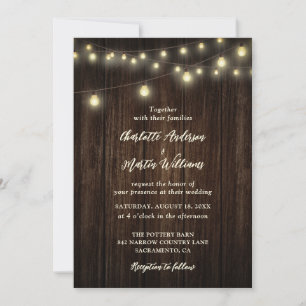 Invitación Rústico País Barn Wood String Luces Boda