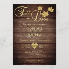 Invitación Rústico País Barnwood Oro caída en el Boda AMOR