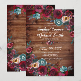 Invitación Rústico país Boda floral de la Marina Roja Borgoña