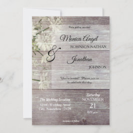 Invitación Rústico País Boda Floral de Madera Gris
