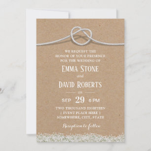 Invitación Rústico país Boda que ata la floral al Knot Kraft