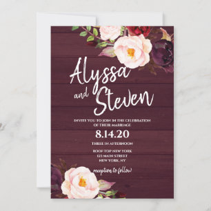 Invitación Rústico País Borgoña Boda Floral