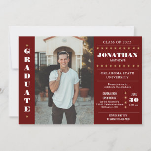 Invitación Rústico País Borgoña Rojo Oro Graduación de Foto