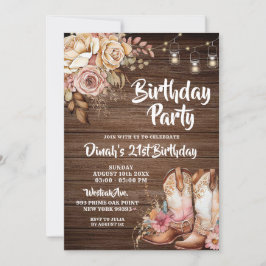 Invitación Rústico País bota cumpleaños floral de Cowgirl