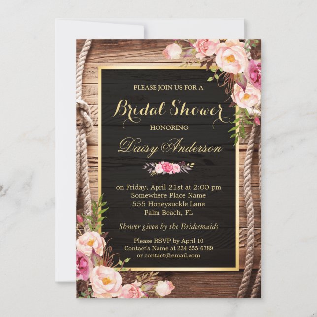 Invitación Rústico País Bridal Shower Wood Knot Floral Wrap (Anverso)