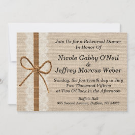 Invitación Rústico País Burlap Boda Ensayo Cena