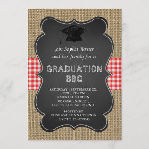 Invitación Rústico País Burlap Chalkboard GRADUATION BBQ